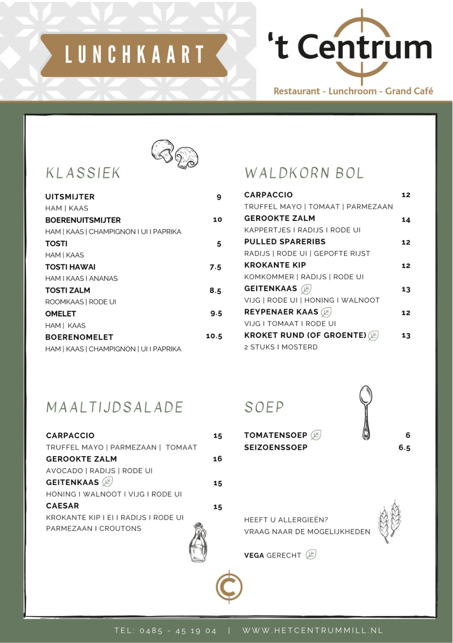 Het Centrum - menukaart